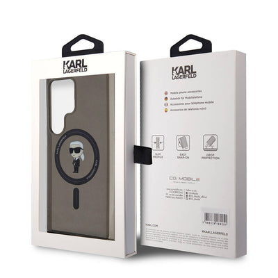 Galaxy S24 Ultra Kılıf Karl Lagerfeld Orjinal Lisanslı Magsafe Şarj Özellikli Karl Head IML Baskılı Kapak Siyah