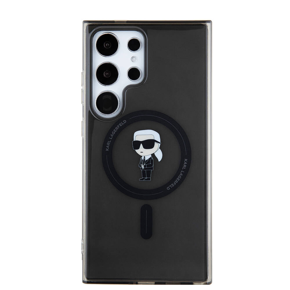 Galaxy S24 Ultra Kılıf Karl Lagerfeld Orjinal Lisanslı Magsafe Şarj Özellikli Karl Head IML Baskılı Kapak Siyah