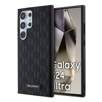 Galaxy S24 Ultra Kılıf Karl Lagerfeld Orjinal Lisanslı Saffiano Monogram Metal Logo Kapak Gri