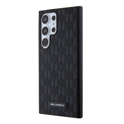 Galaxy S24 Ultra Kılıf Karl Lagerfeld Orjinal Lisanslı Saffiano Monogram Metal Logo Kapak Gri
