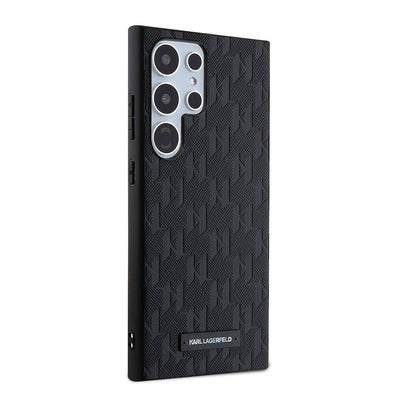 Galaxy S24 Ultra Kılıf Karl Lagerfeld Orjinal Lisanslı Saffiano Monogram Metal Logo Kapak Gri