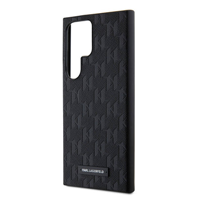 Galaxy S24 Ultra Kılıf Karl Lagerfeld Orjinal Lisanslı Saffiano Monogram Metal Logo Kapak Gri