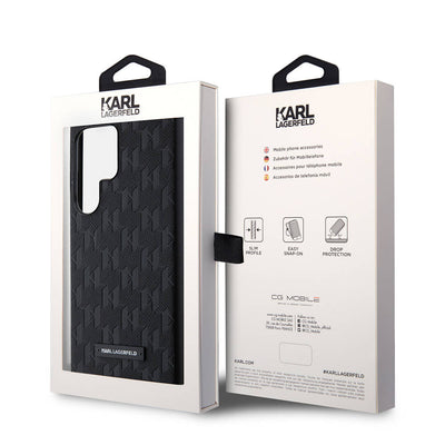 Galaxy S24 Ultra Kılıf Karl Lagerfeld Orjinal Lisanslı Saffiano Monogram Metal Logo Kapak Gri