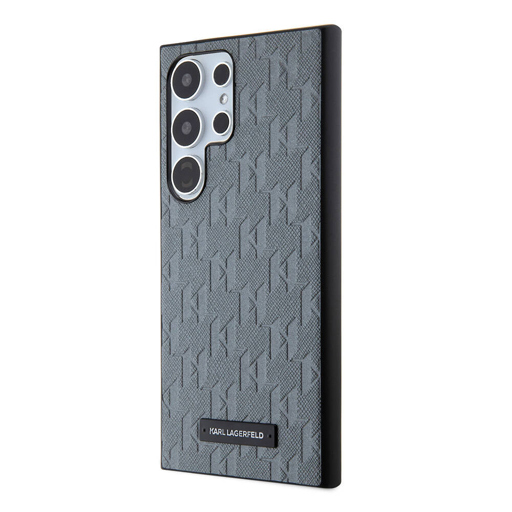 Galaxy S24 Ultra Kılıf Karl Lagerfeld Orjinal Lisanslı Saffiano Monogram Metal Logo Kapak Gri