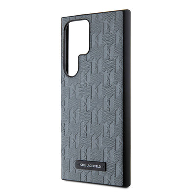 Galaxy S24 Ultra Kılıf Karl Lagerfeld Orjinal Lisanslı Saffiano Monogram Metal Logo Kapak Gri