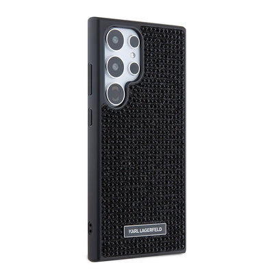 Galaxy S24 Ultra Kılıf Karl Lagerfeld Taşlı Metal Logo Orjinal Lisanslı Kapak Gümüş