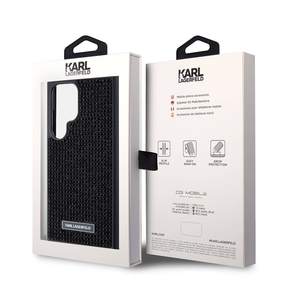 Galaxy S24 Ultra Kılıf Karl Lagerfeld Taşlı Metal Logo Orjinal Lisanslı Kapak Gümüş