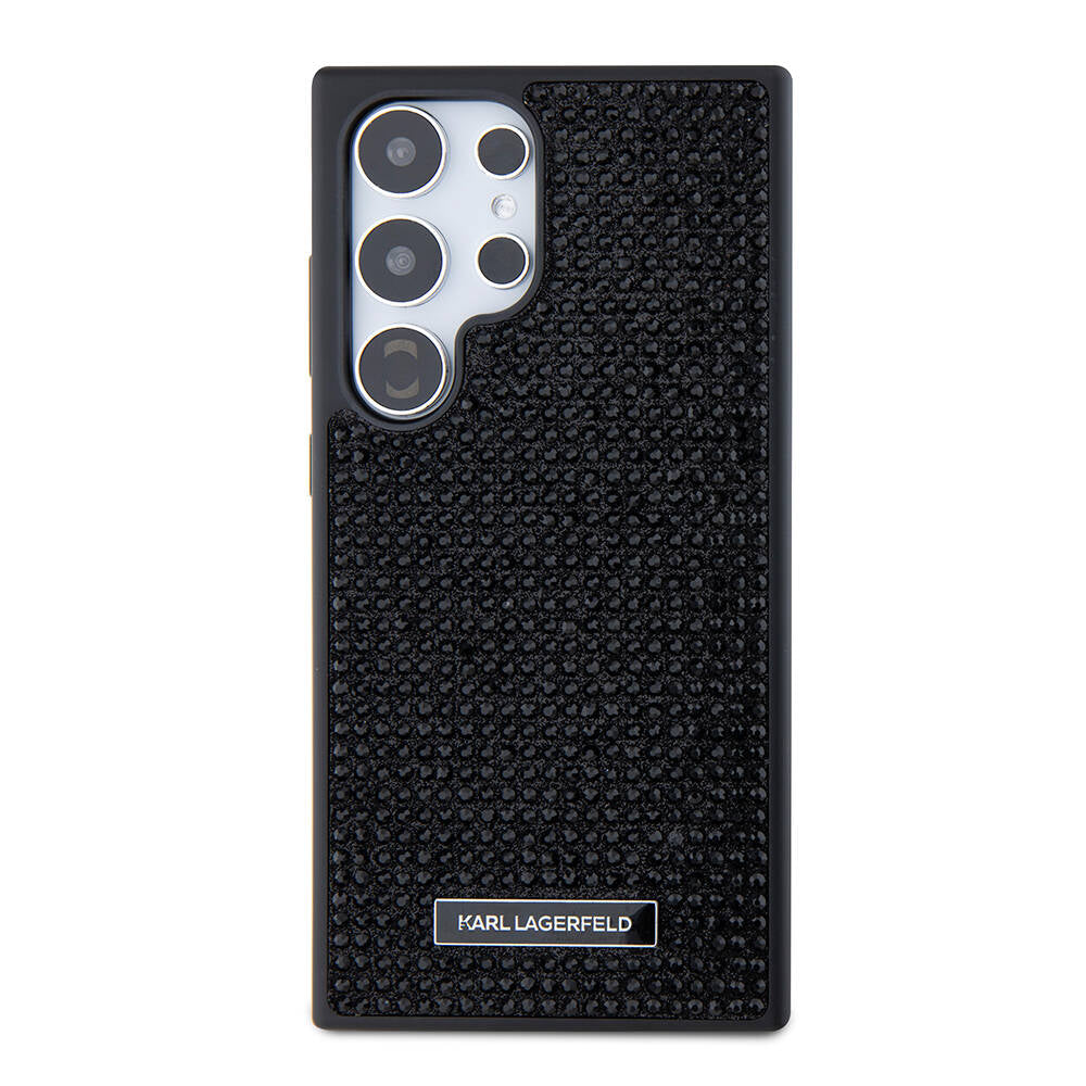 Galaxy S24 Ultra Kılıf Karl Lagerfeld Taşlı Metal Logo Orjinal Lisanslı Kapak Siyah