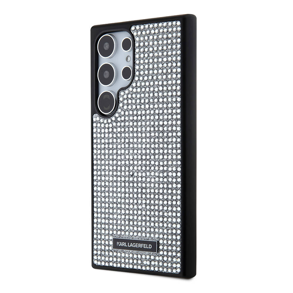 Galaxy S24 Ultra Kılıf Karl Lagerfeld Taşlı Metal Logo Orjinal Lisanslı Kapak Gümüş