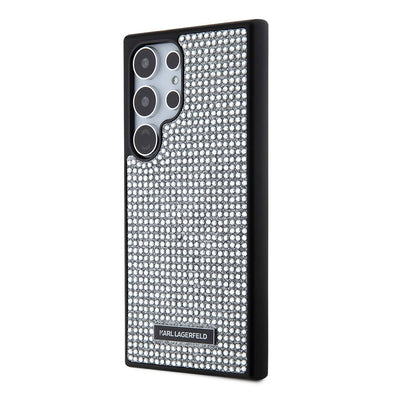 Galaxy S24 Ultra Kılıf Karl Lagerfeld Taşlı Metal Logo Orjinal Lisanslı Kapak Gümüş