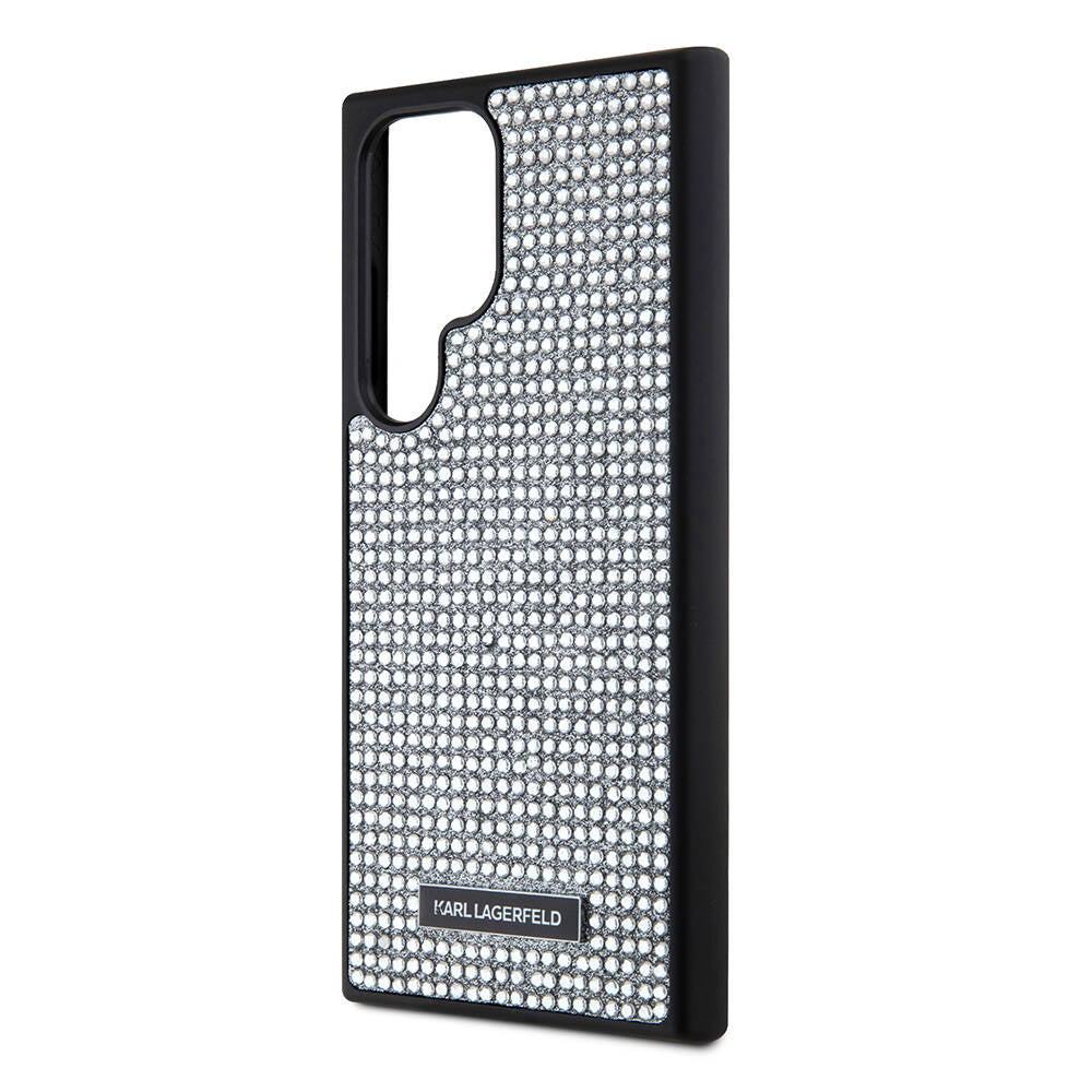 Galaxy S24 Ultra Kılıf Karl Lagerfeld Taşlı Metal Logo Orjinal Lisanslı Kapak Gümüş
