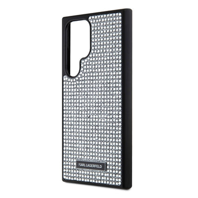 Galaxy S24 Ultra Kılıf Karl Lagerfeld Taşlı Metal Logo Orjinal Lisanslı Kapak Gümüş