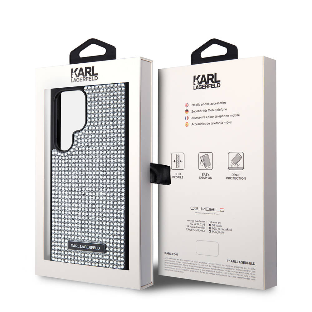 Galaxy S24 Ultra Kılıf Karl Lagerfeld Taşlı Metal Logo Orjinal Lisanslı Kılıf