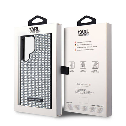 Galaxy S24 Ultra Kılıf Karl Lagerfeld Taşlı Metal Logo Orjinal Lisanslı Kılıf