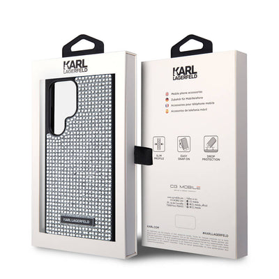 Galaxy S24 Ultra Kılıf Karl Lagerfeld Taşlı Metal Logo Orjinal Lisanslı Kapak Gümüş