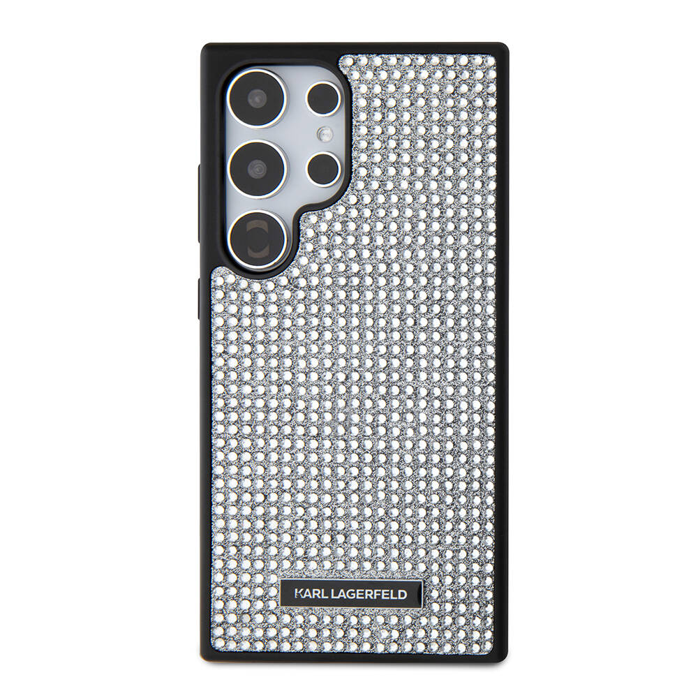Galaxy S24 Ultra Kılıf Karl Lagerfeld Taşlı Metal Logo Orjinal Lisanslı Kapak Gümüş