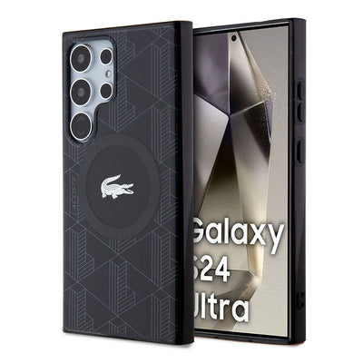 Galaxy S24 Ultra Kılıf Lacoste Orjinal Lisanslı Magsafe Şarj Özellikli Çift Katmanlı Timsah Logolu Blend Monogram Kapak Petrol Yeşil