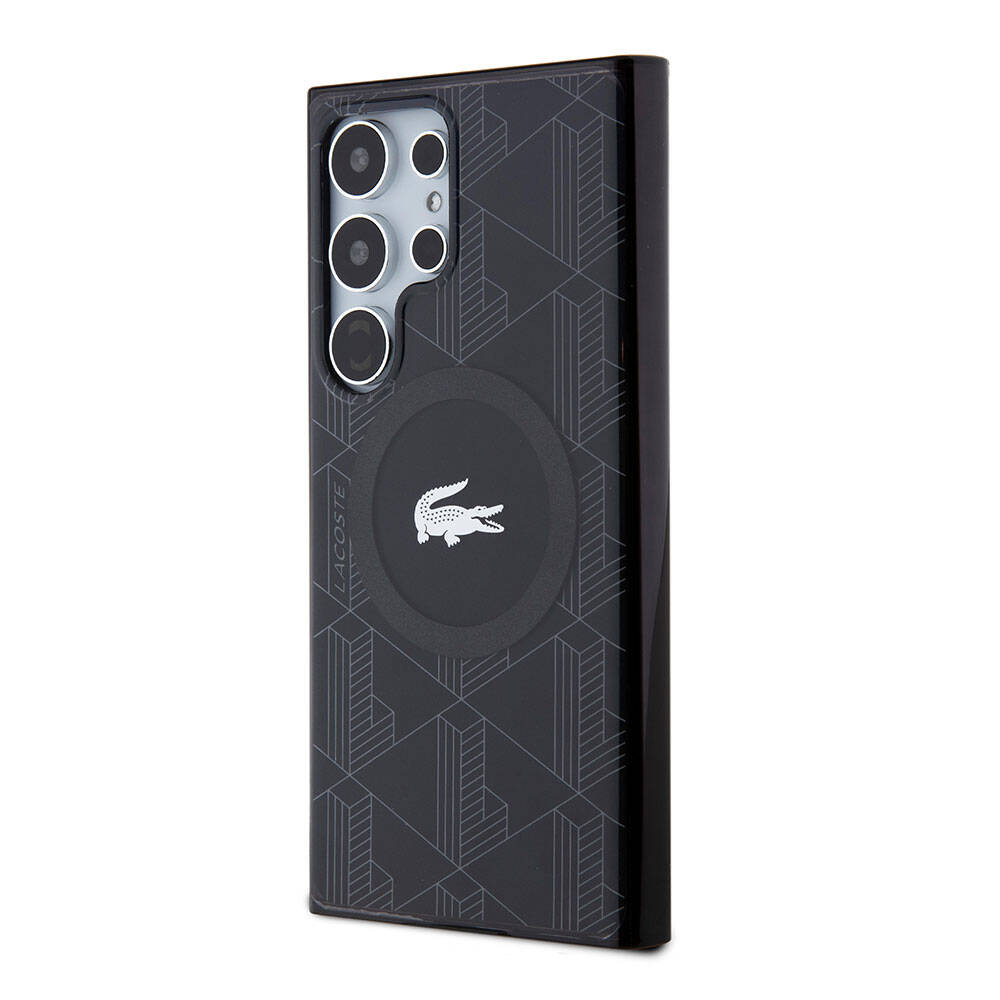 Galaxy S24 Ultra Kılıf Lacoste Orjinal Lisanslı Magsafe Şarj Özellikli Çift Katmanlı Timsah Logolu Blend Monogram Kapak Petrol Yeşil