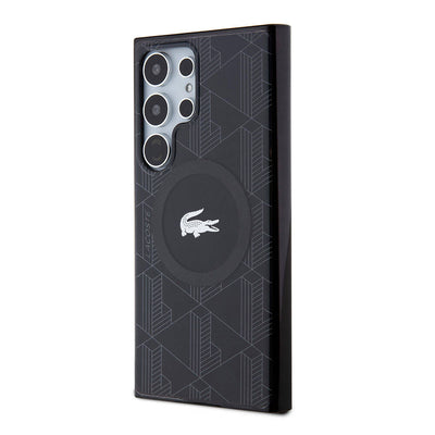 Galaxy S24 Ultra Kılıf Lacoste Orjinal Lisanslı Magsafe Şarj Özellikli Çift Katmanlı Timsah Logolu Blend Monogram Kapak Petrol Yeşil