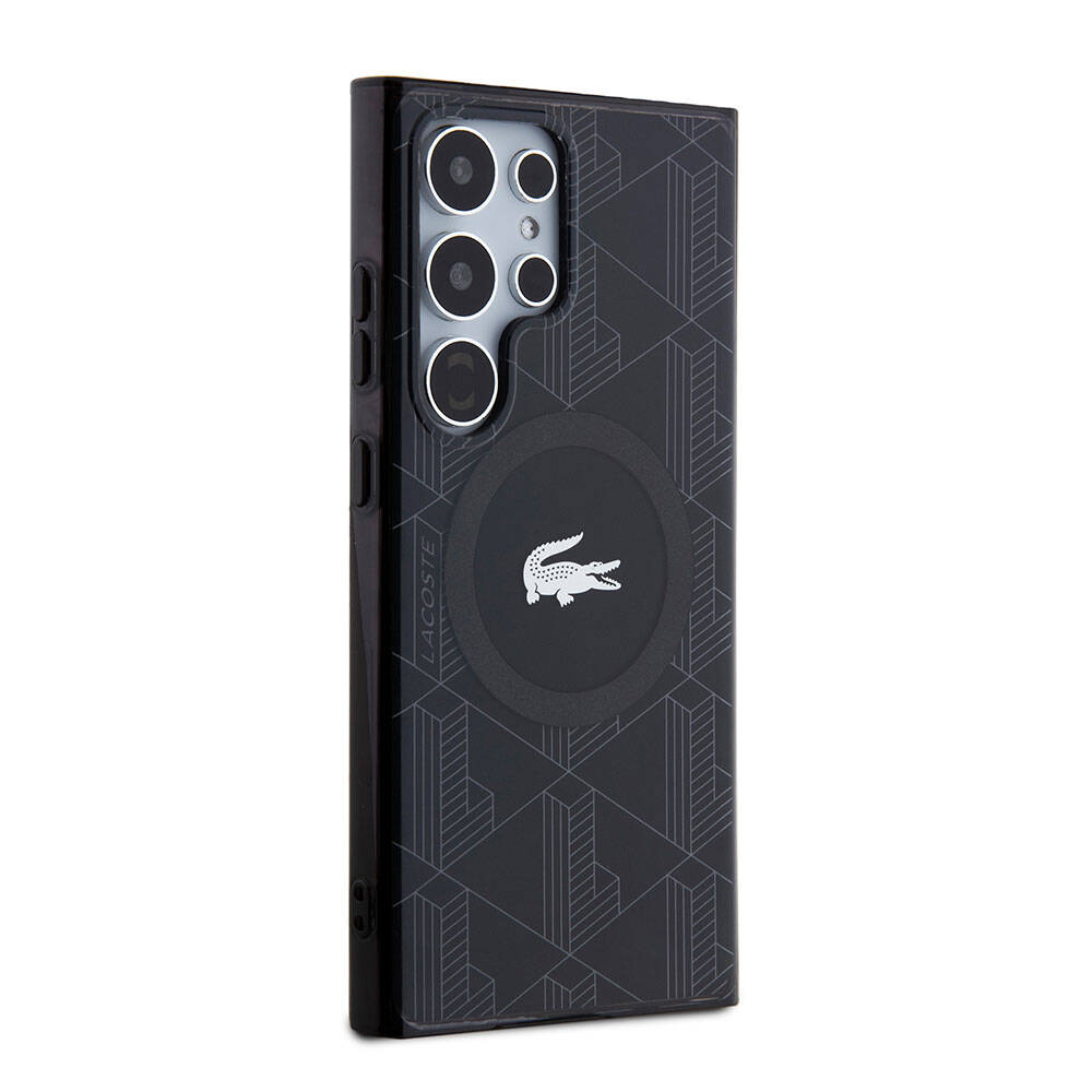 Galaxy S24 Ultra Kılıf Lacoste Orjinal Lisanslı Magsafe Şarj Özellikli Çift Katmanlı Timsah Logolu Blend Monogram Kapak Petrol Yeşil