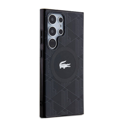 Galaxy S24 Ultra Kılıf Lacoste Orjinal Lisanslı Magsafe Şarj Özellikli Çift Katmanlı Timsah Logolu Blend Monogram Kapak Petrol Yeşil
