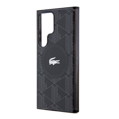 Galaxy S24 Ultra Kılıf Lacoste Orjinal Lisanslı Magsafe Şarj Özellikli Çift Katmanlı Timsah Logolu Blend Monogram Kapak Petrol Yeşil