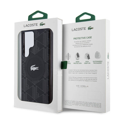 Galaxy S24 Ultra Kılıf Lacoste Orjinal Lisanslı Magsafe Şarj Özellikli Çift Katmanlı Timsah Logolu Blend Monogram Kapak Petrol Yeşil