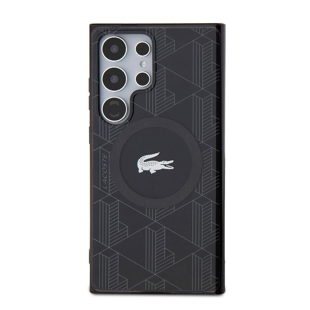 Galaxy S24 Ultra Kılıf Lacoste Orjinal Lisanslı M-safe Şarj Özellikli Çift Katmanlı Timsah Logolu Blend Monogram Kılıf