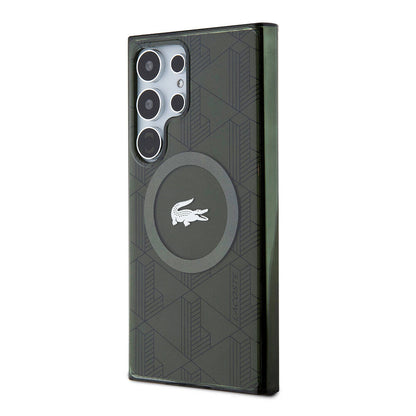 Galaxy S24 Ultra Kılıf Lacoste Orjinal Lisanslı M-safe Şarj Özellikli Çift Katmanlı Timsah Logolu Blend Monogram Kılıf