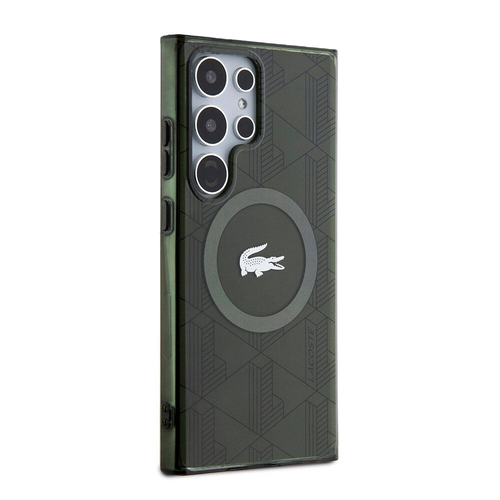 Galaxy S24 Ultra Kılıf Lacoste Orjinal Lisanslı M-safe Şarj Özellikli Çift Katmanlı Timsah Logolu Blend Monogram Kılıf