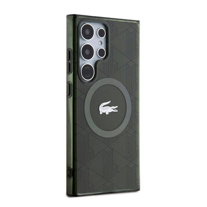 Galaxy S24 Ultra Kılıf Lacoste Orjinal Lisanslı M-safe Şarj Özellikli Çift Katmanlı Timsah Logolu Blend Monogram Kılıf