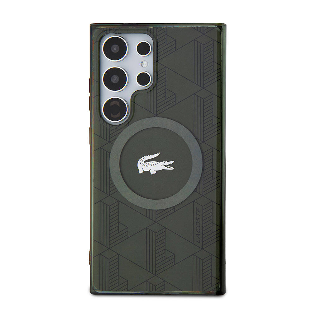 Galaxy S24 Ultra Kılıf Lacoste Orjinal Lisanslı M-safe Şarj Özellikli Çift Katmanlı Timsah Logolu Blend Monogram Kılıf