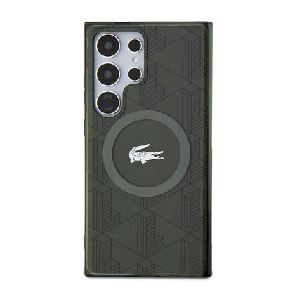 Galaxy S24 Ultra Kılıf Lacoste Orjinal Lisanslı M-safe Şarj Özellikli Çift Katmanlı Timsah Logolu Blend Monogram Kılıf