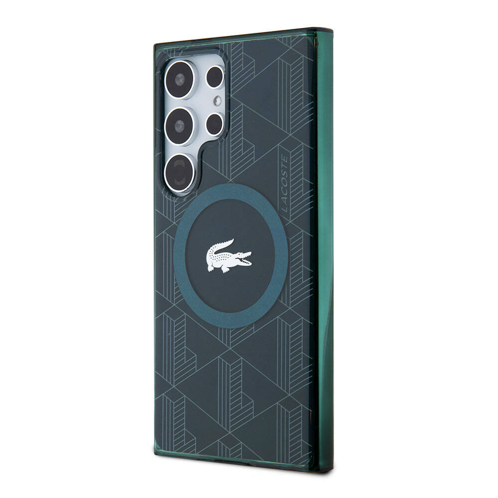 Galaxy S24 Ultra Kılıf Lacoste Orjinal Lisanslı M-safe Şarj Özellikli Çift Katmanlı Timsah Logolu Blend Monogram Kılıf