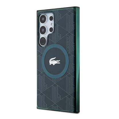 Galaxy S24 Ultra Kılıf Lacoste Orjinal Lisanslı M-safe Şarj Özellikli Çift Katmanlı Timsah Logolu Blend Monogram Kılıf