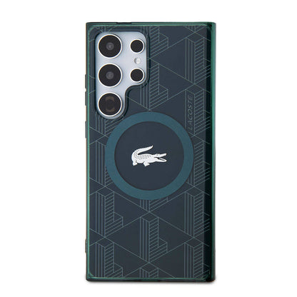 Galaxy S24 Ultra Kılıf Lacoste Orjinal Lisanslı M-safe Şarj Özellikli Çift Katmanlı Timsah Logolu Blend Monogram Kılıf