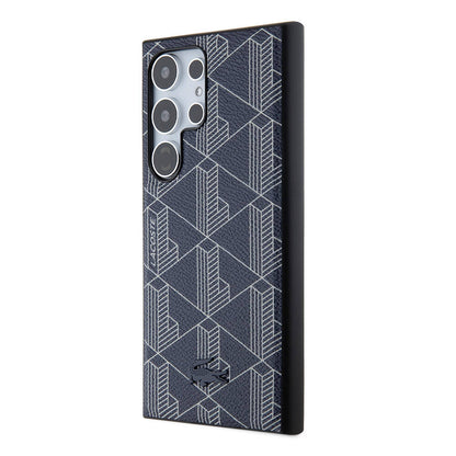 Galaxy S24 Ultra Kılıf Lacoste Orjinal Lisanslı M-safe Şarj Özellikli PU Deri Görünümlü Karışık Monogram Desenli Kılıf
