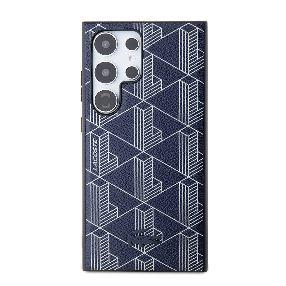 Galaxy S24 Ultra Kılıf Lacoste Orjinal Lisanslı M-safe Şarj Özellikli PU Deri Görünümlü Karışık Monogram Desenli Kılıf