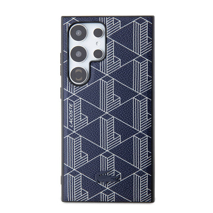 Galaxy S24 Ultra Kılıf Lacoste Orjinal Lisanslı M-safe Şarj Özellikli PU Deri Görünümlü Karışık Monogram Desenli Kılıf