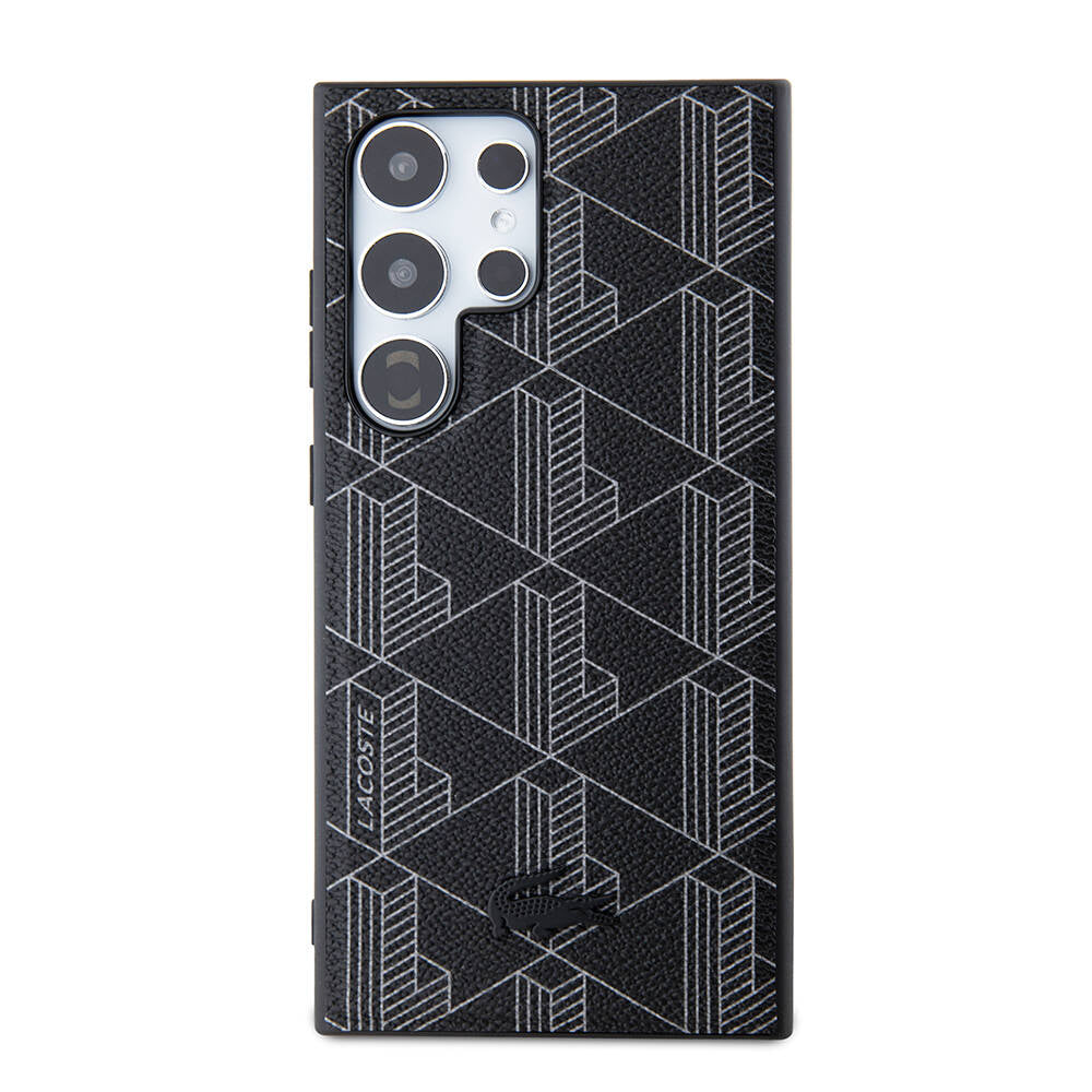 Galaxy S24 Ultra Kılıf Lacoste Orjinal Lisanslı M-safe Şarj Özellikli PU Deri Görünümlü Karışık Monogram Desenli Kılıf