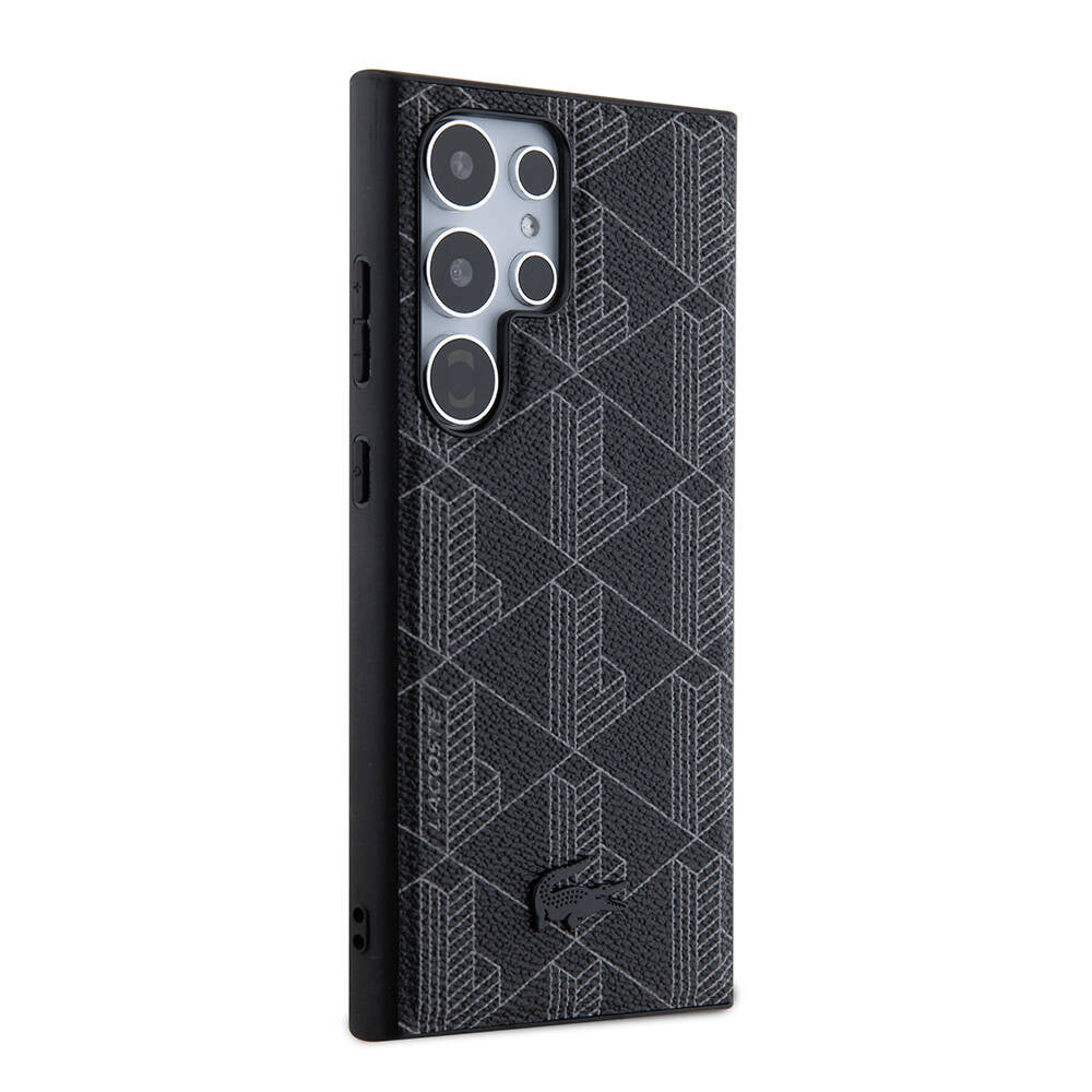 Galaxy S24 Ultra Kılıf Lacoste Orjinal Lisanslı M-safe Şarj Özellikli PU Deri Görünümlü Karışık Monogram Desenli Kılıf
