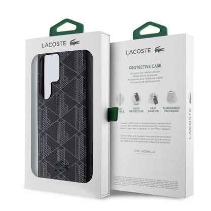 Galaxy S24 Ultra Kılıf Lacoste Orjinal Lisanslı M-safe Şarj Özellikli PU Deri Görünümlü Karışık Monogram Desenli Kılıf