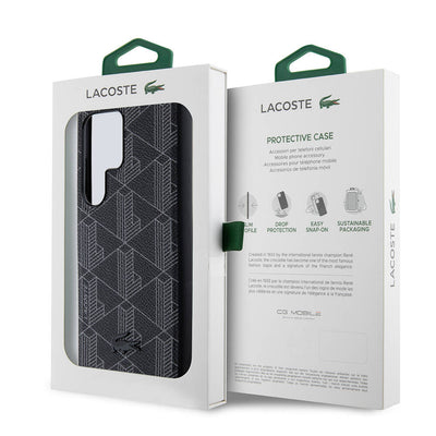 Galaxy S24 Ultra Kılıf Lacoste Orjinal Lisanslı Magsafe Şarj Özellikli PU Deri Görünümlü Karışık Monogram Desenli Kapak Lacivert