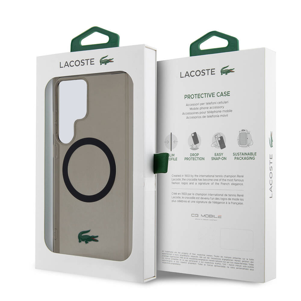 Galaxy S24 Ultra Kılıf Lacoste Orjinal Lisanslı M-safe Şarj Özellikli Transparan Timsah Logo Baskılı Kılıf