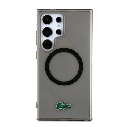 Galaxy S24 Ultra Kılıf Lacoste Orjinal Lisanslı M-safe Şarj Özellikli Transparan Timsah Logo Baskılı Kılıf