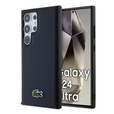 Galaxy S24 Ultra Kılıf Lacoste Orjinal Lisanslı PU Pike Desenli Arka Yüzey İkonik Timsah Dokuma Logolu Kapak Lacivert