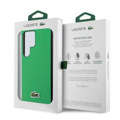 Galaxy S24 Ultra Kılıf Lacoste Orjinal Lisanslı PU Pike Desenli Arka Yüzey İkonik Timsah Dokuma Logolu Kapak Yeşil