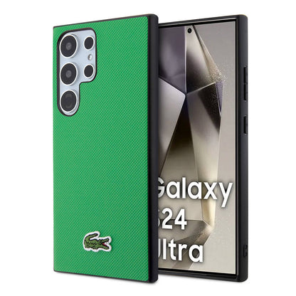 Galaxy S24 Ultra Kılıf Lacoste Orjinal Lisanslı PU Pike Desenli Arka Yüzey İkonik Timsah Dokuma Logolu Kılıf