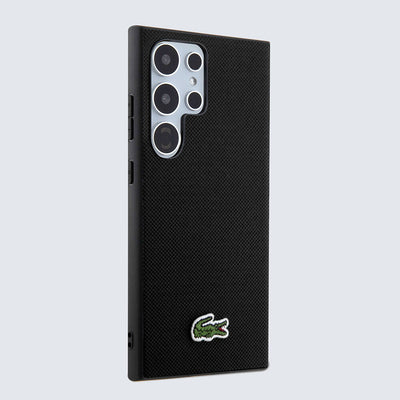 Galaxy S24 Ultra Kılıf Lacoste Orjinal Lisanslı PU Pike Desenli Arka Yüzey İkonik Timsah Dokuma Logolu Kapak Lacivert