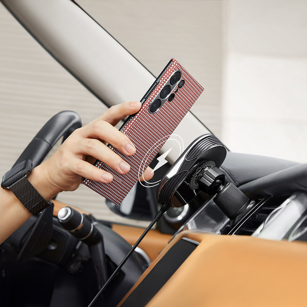 Galaxy S24 Ultra Kılıf M-safe Şarj Özellikli 1500D Aramid Fiber Pitaka Ultra-Slim Classic Serisi Bonfire Kılıf